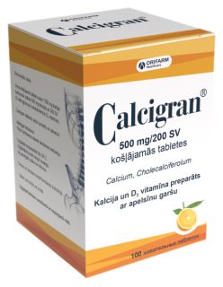 CALCIGRAN 500 mg/200 SV košļājamās tabletes, 100 gab.