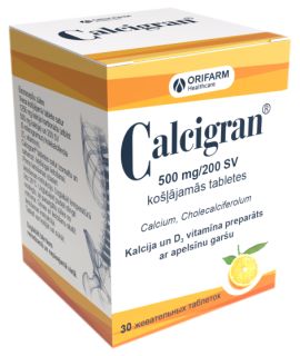 CALCIGRAN 500 mg/200 SV košļājamās tabletes, 30 gab.